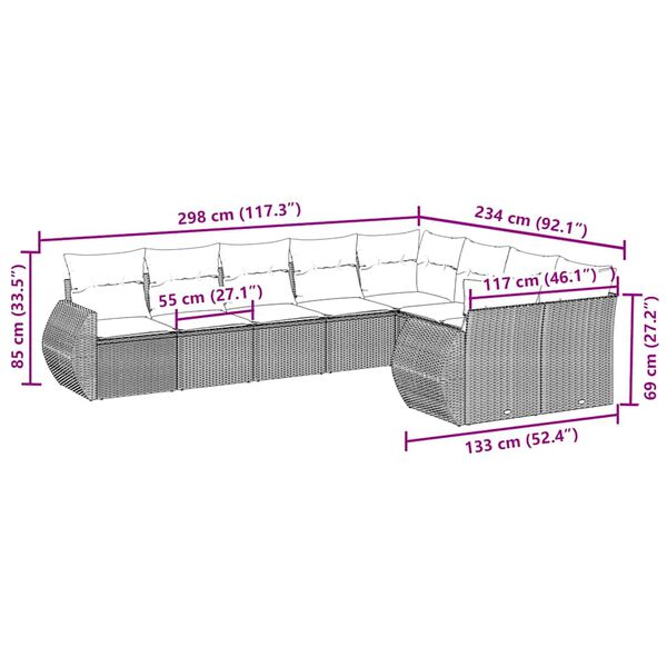 vidaXL 9-tlg. Garten-Sofagarnitur mit Kissen Schwarz Poly Rattan
