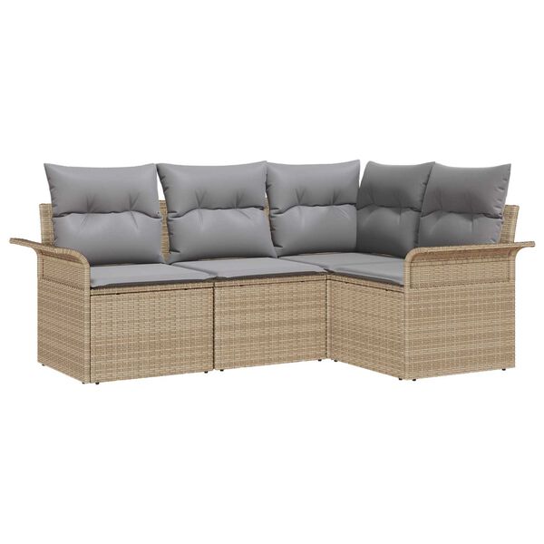 vidaXL Gartensofa-set mit Kissen 4 pcs Beige Poly-Rattan