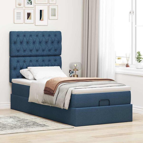 vidaXL Ottoman-Bett mit Matratze Blau 90x190 cm Stoff