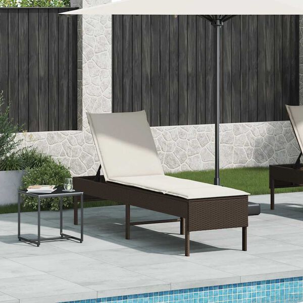 vidaXL Sonnenliege mit Auflage Braun 55x200x44 cm Poly Rattan