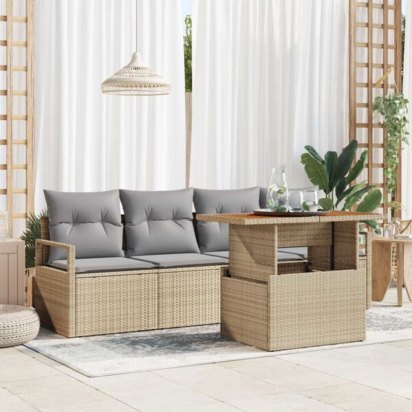 vidaXL Garten-Sofa-Set mit Speicher 5 pcs Beige Poly Rattan