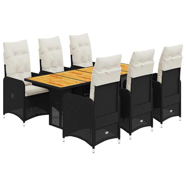 vidaXL 7-tlg. Garten-Bistro-Set mit Kissen Schwarz Poly Rattan