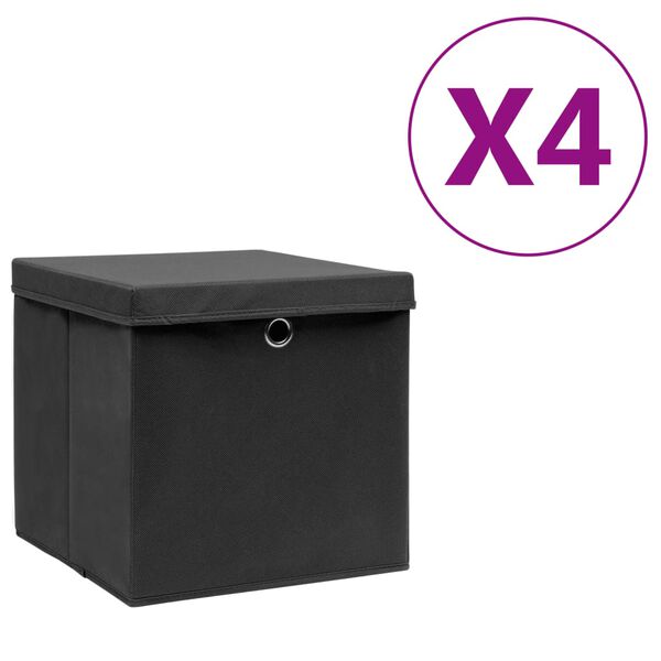 vidaXL Aufbewahrungsboxen mit Deckeln 4 Stk. 28x28x28 cm Schwarz