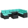 vidaXL 9-tlg. Garten-Sofagarnitur mit Kissen Grau Poly Rattan Akazie