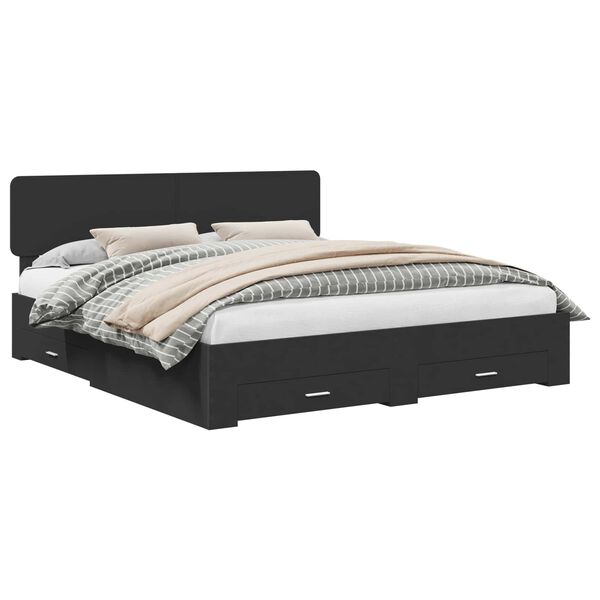 vidaXL Bettrahmen mit Kopfteil Schwarz 200 x 200 cm Holzwerkstoff