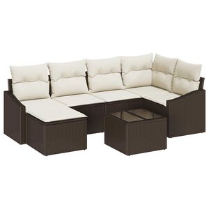 vidaXL Garten Essgruppe mit Kissen mit Speicher 7 pcs Braun und Creme