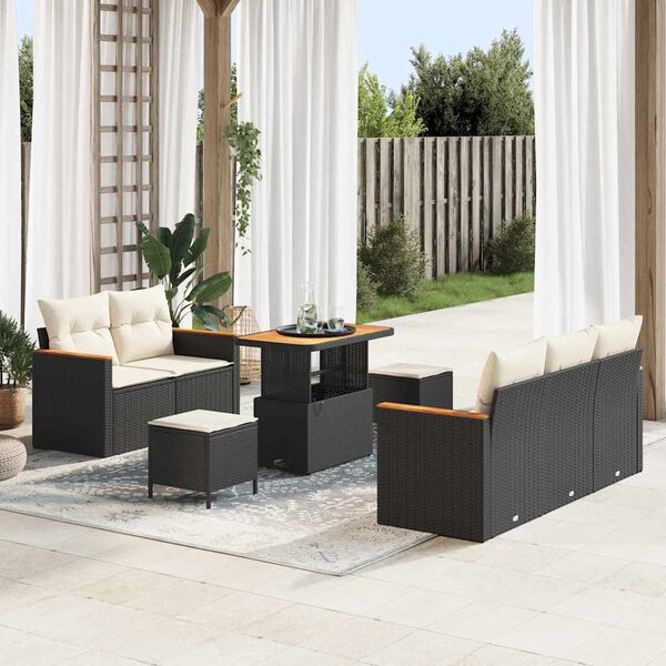 vidaXL Gartensofa-set mit Kissen 10 pcs Schwarz und Creme Poly-Rattan