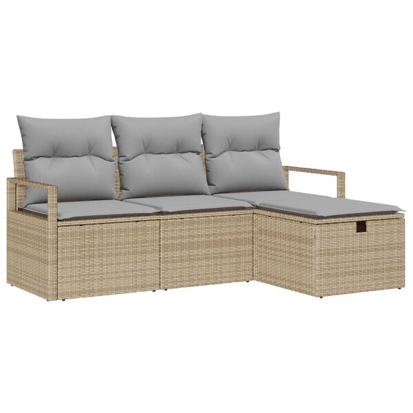 vidaXL Sofa Set mit Kissen 4 pcs Beige und Hellgrau Poly-Rattan