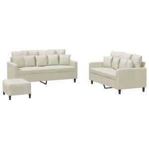 vidaXL 3-tlg. Sofagarnitur mit Kissen Creme Samt