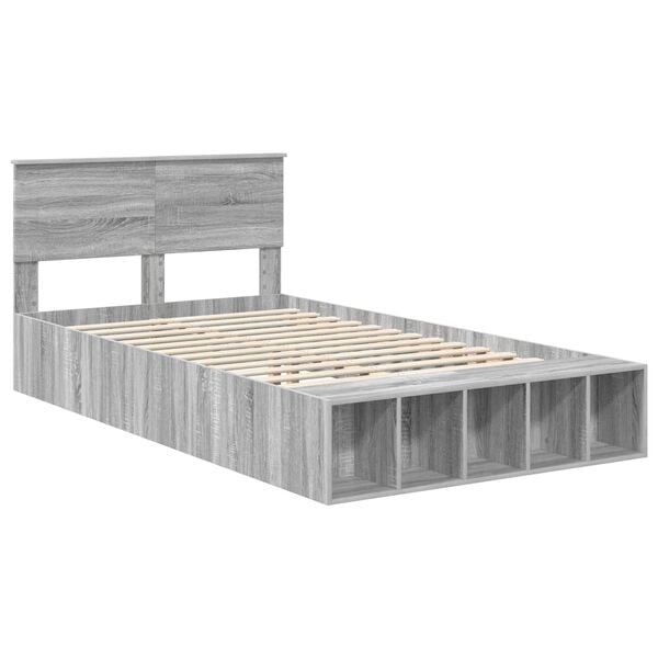 vidaXL Bettrahmen mit Regal Graues Sonoma 120 x 190 cm Holzwerkstoff