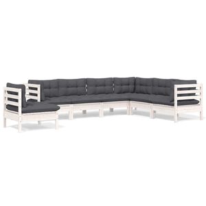 vidaXL 7-tlg. Garten-Lounge-Set mit Kissen Wei&szlig; Kiefer Massivholz