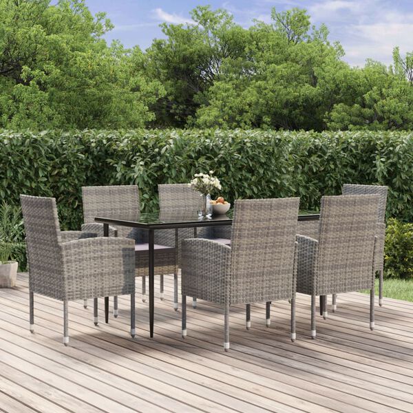 vidaXL 7-tlg. Garten-Essgruppe mit Kissen Anthrazit Poly Rattan