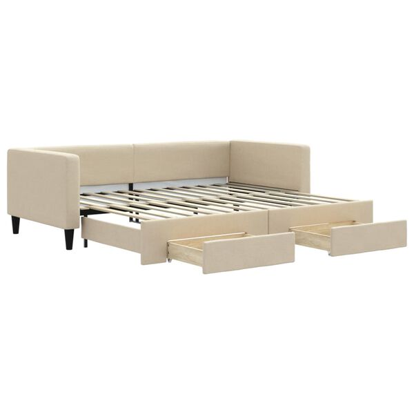 vidaXL Tagesbett Ausziehbar mit Schubladen Creme 90x200 cm Stoff