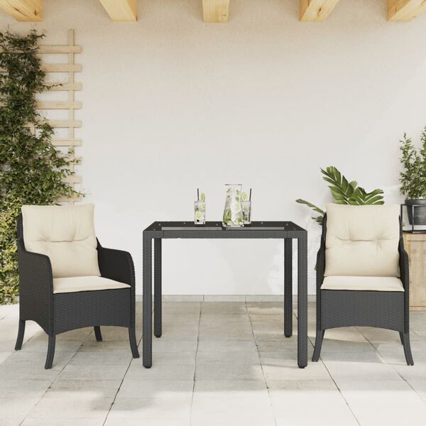 vidaXL 3-tlg. Garten-Essgruppe mit Kissen Schwarz Poly Rattan