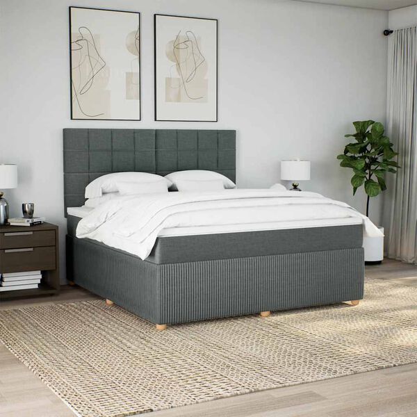 vidaXL Boxspringbett mit Matratze Dunkelgrau 180x200 cm Stoff