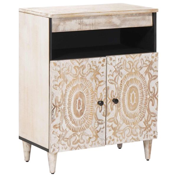 vidaXL Sideboard mit Speicher Wei&szlig; 60 x 33,5 x 75 cm Massivholz Mango