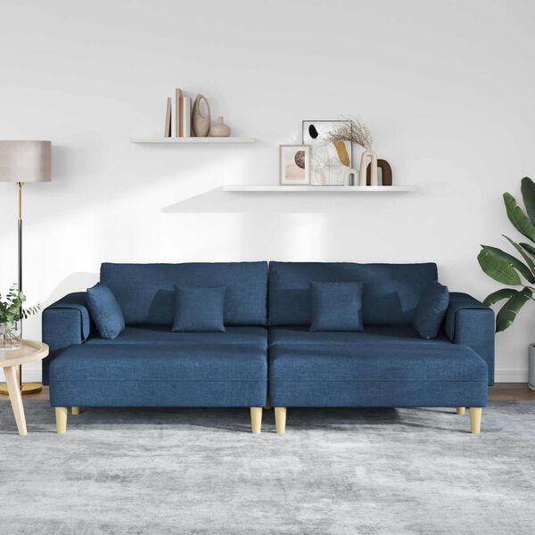vidaXL Sofa mit Kissen 3 pcs Blau Stoff