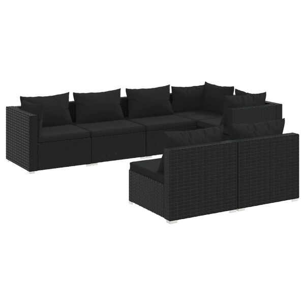 vidaXL 7-tlg. Garten-Lounge-Set mit Kissen Schwarz Poly Rattan