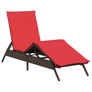 vidaXL Sonnenliege mit Kissen Braun Poly Rattan