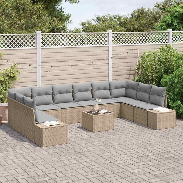 vidaXL Gartensofa-set mit Kissen 11 pcs Beige Poly-Rattan