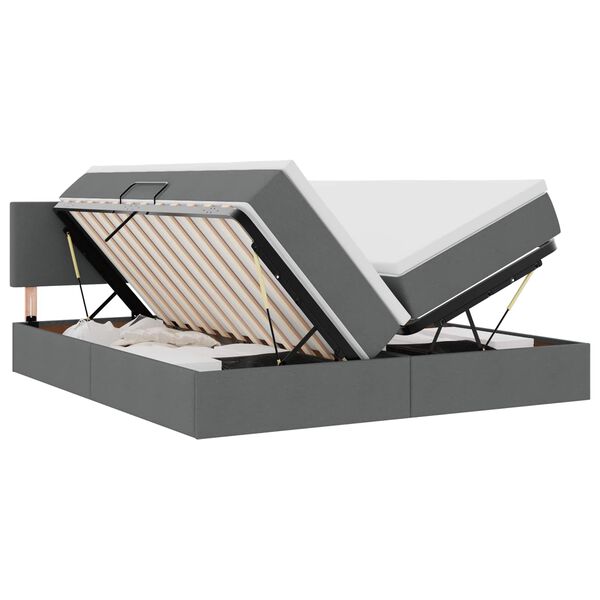 vidaXL Bett mit LED-Lichtleisten Dunkelgrau 200 x 200 cm Stoff