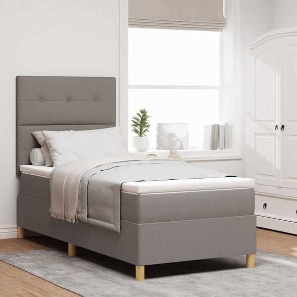 vidaXL Boxspringbett mit Matratze mit Kopfteil Taupe 90 x 190 cm Stoff