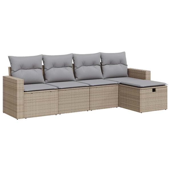 vidaXL 5-tlg. Garten-Sofagarnitur mit Kissen Beige Poly Rattan
