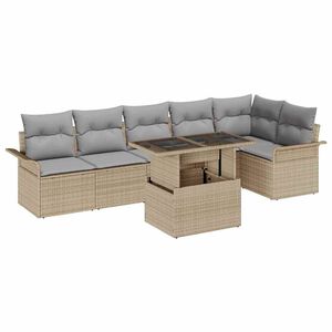 vidaXL Gartensofa-set mit Kissen 7 pcs Beige Poly-Rattan