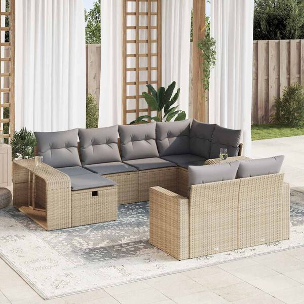 vidaXL 10-tlg. Garten-Sofagarnitur mit Kissen Beige Poly Rattan