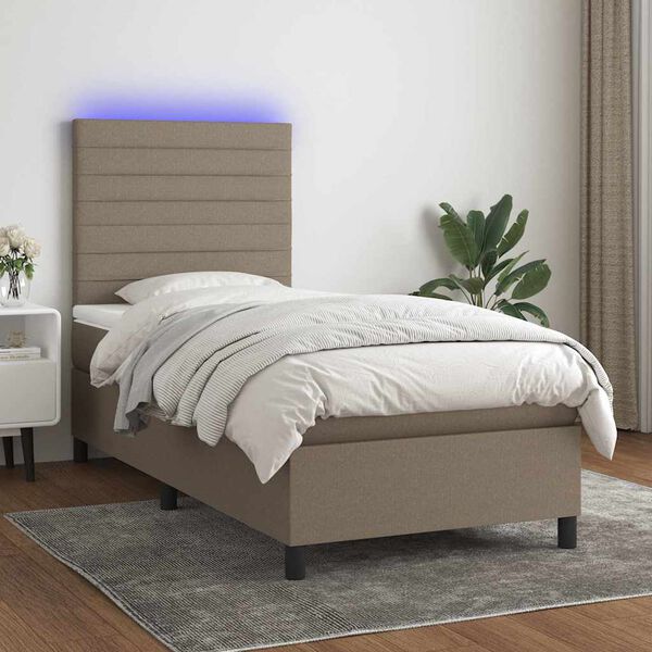 vidaXL Boxspringbett mit Matratze & LED Taupe 90x190 cm Stoff