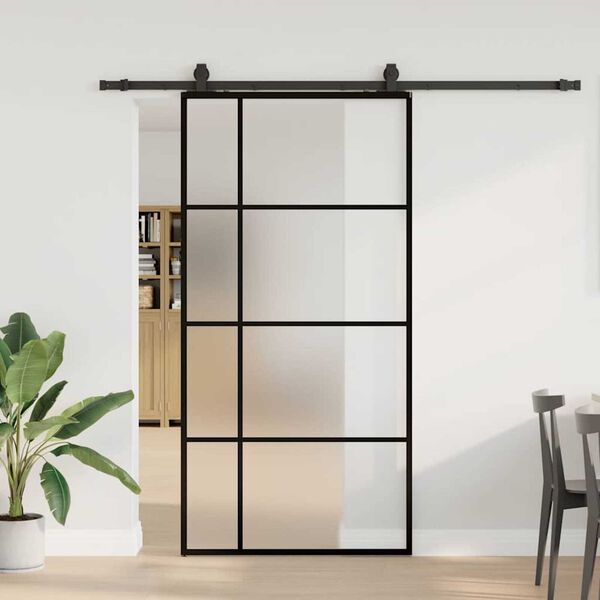 vidaXL Schiebet&uuml;r mit Beschlag Schwarz 102,5x205 cm ESG-Glas