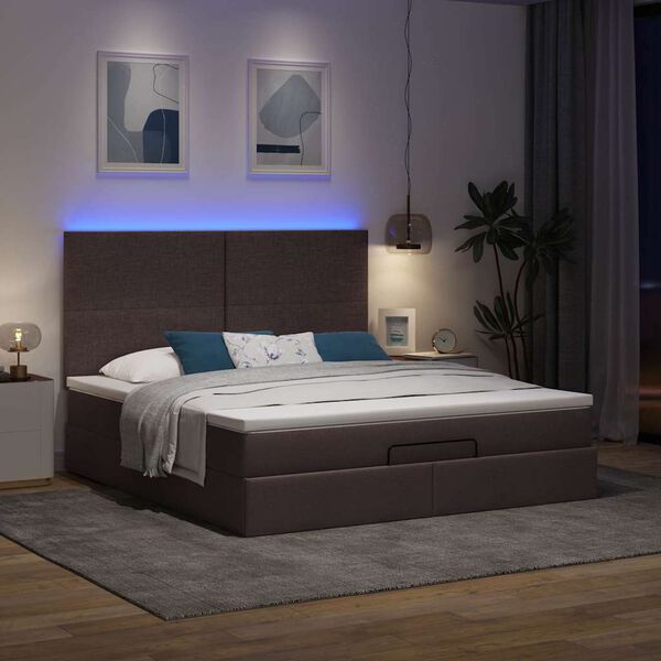 vidaXL Ottoman-Bett mit Matratze & LEDs Dunkelbraun 160x200 cm Stoff