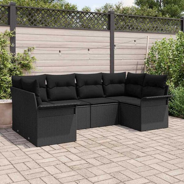 vidaXL Garten-Sofa-Set mit Kissen 6 pcs Schwarz Poly Rattan