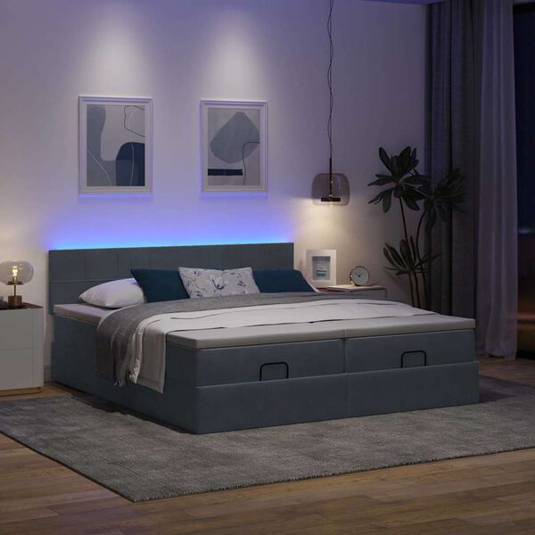 vidaXL Ottoman-Bett mit Matratzen & LEDs Dunkelgrau 160x200 cm Samt