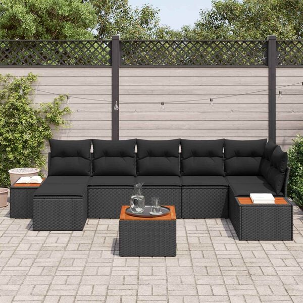 vidaXL Gartensofa-set mit Kissen mit Speicher 8 pcs Schwarz Polyrattan