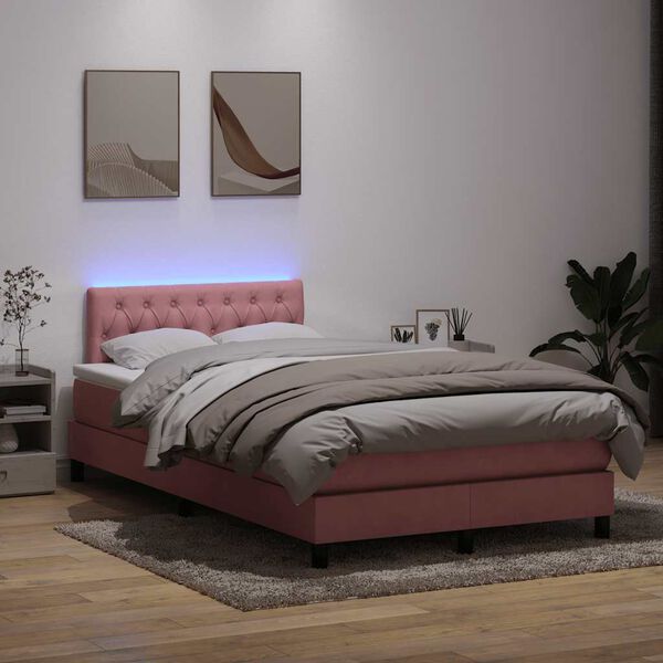 vidaXL Boxspringbett mit Matratze & LED Rosa 120x210 cm Samt