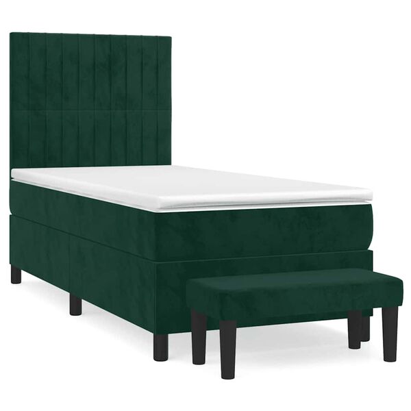 vidaXL Boxspringbett mit Matratze Dunkelgr&uuml;n 90x190 cm Samt