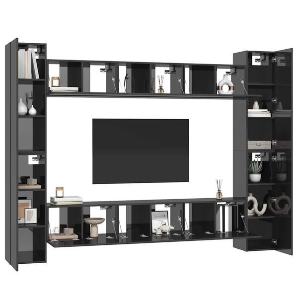 vidaXL 10-tlg. TV-Schrank-Set Hochglanz-Grau Holzwerkstoff