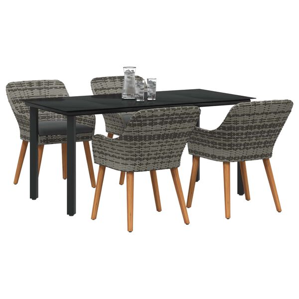 vidaXL Garten Essgruppe mit Kissen 5 pcs Grau Poly-Rattan
