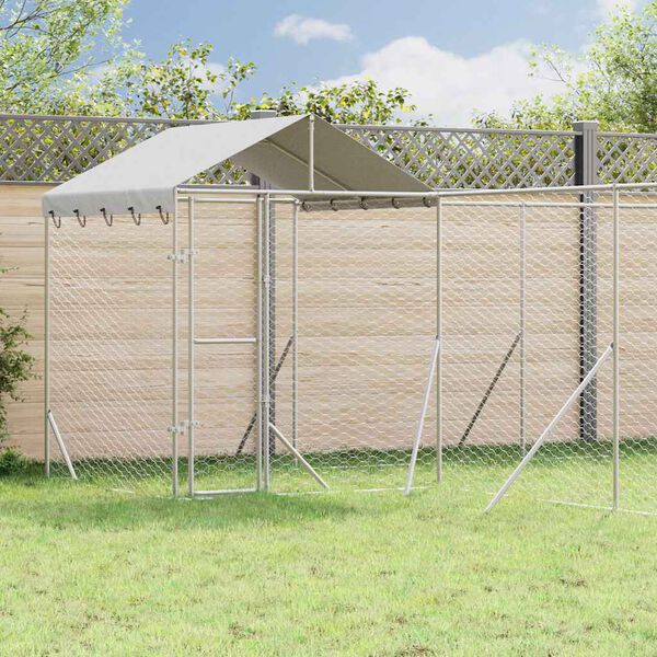 vidaXL Outdoor-Hundezwinger mit Dach Silbern 10x6x2,5 m Stahl Verzinkt