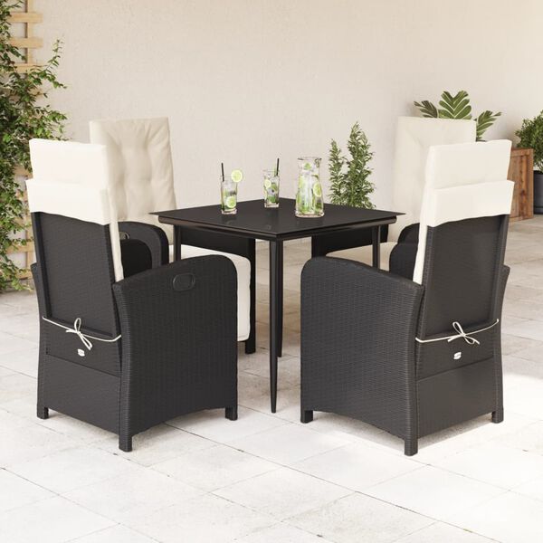 vidaXL 5-tlg. Garten-Essgruppe mit Kissen Schwarz Poly Rattan