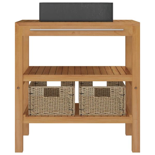 vidaXL Waschtisch Massivholz Teak mit Waschbecken Marmor Schwarz