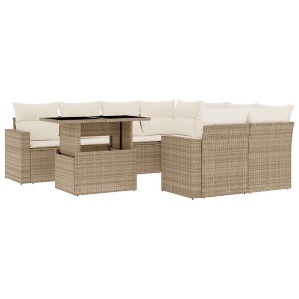 vidaXL 9-tlg. Garten-Sofagarnitur mit Kissen Beige Poly Rattan