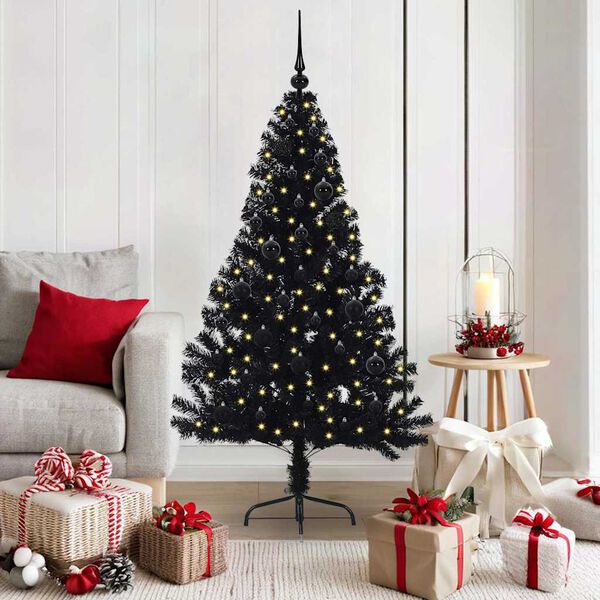 vidaXL K&uuml;nstlicher vorbeleuchteter Weihnachtsbaum Schwarz 150 cm PVC