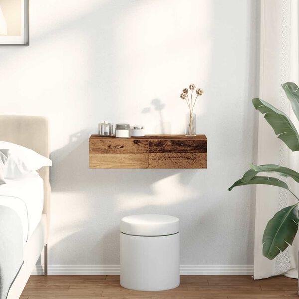 vidaXL Wandregal mit Schubladen Altholz-Optik 60x26,5x15 cm