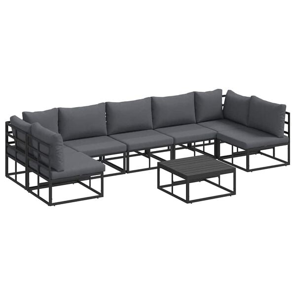 vidaXL Garten-Sofa-Set mit Kissen 8 pcs Schwarz Aluminium