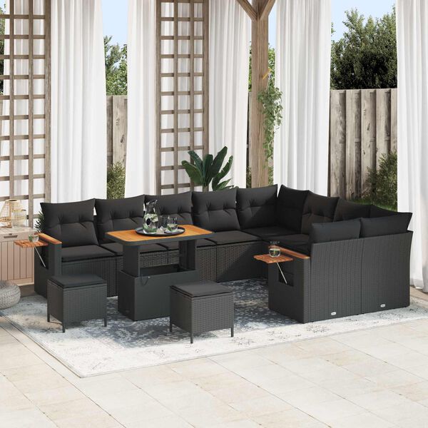vidaXL Gartensofa-set mit Kissen 12 pcs Schwarz