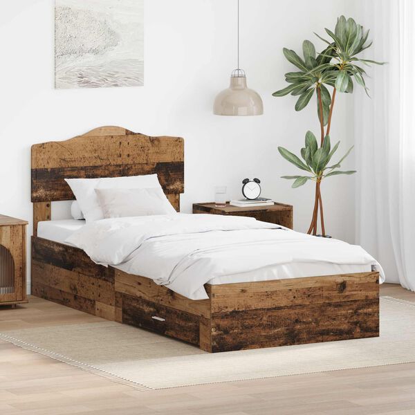 vidaXL Bettrahmen mit Kopfteil Altholz 90 x 200 cm Holzwerkstoff
