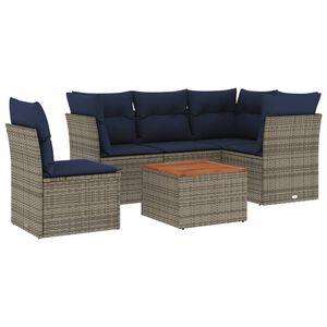 vidaXL 6-tlg. Garten-Sofagarnitur mit Kissen Grau Poly Rattan