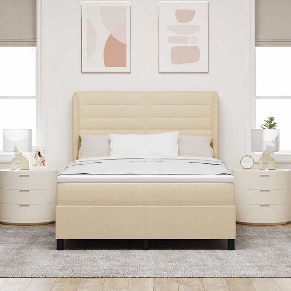 vidaXL Boxspringbett mit Matratze Creme 140 x 190 cm Stoff